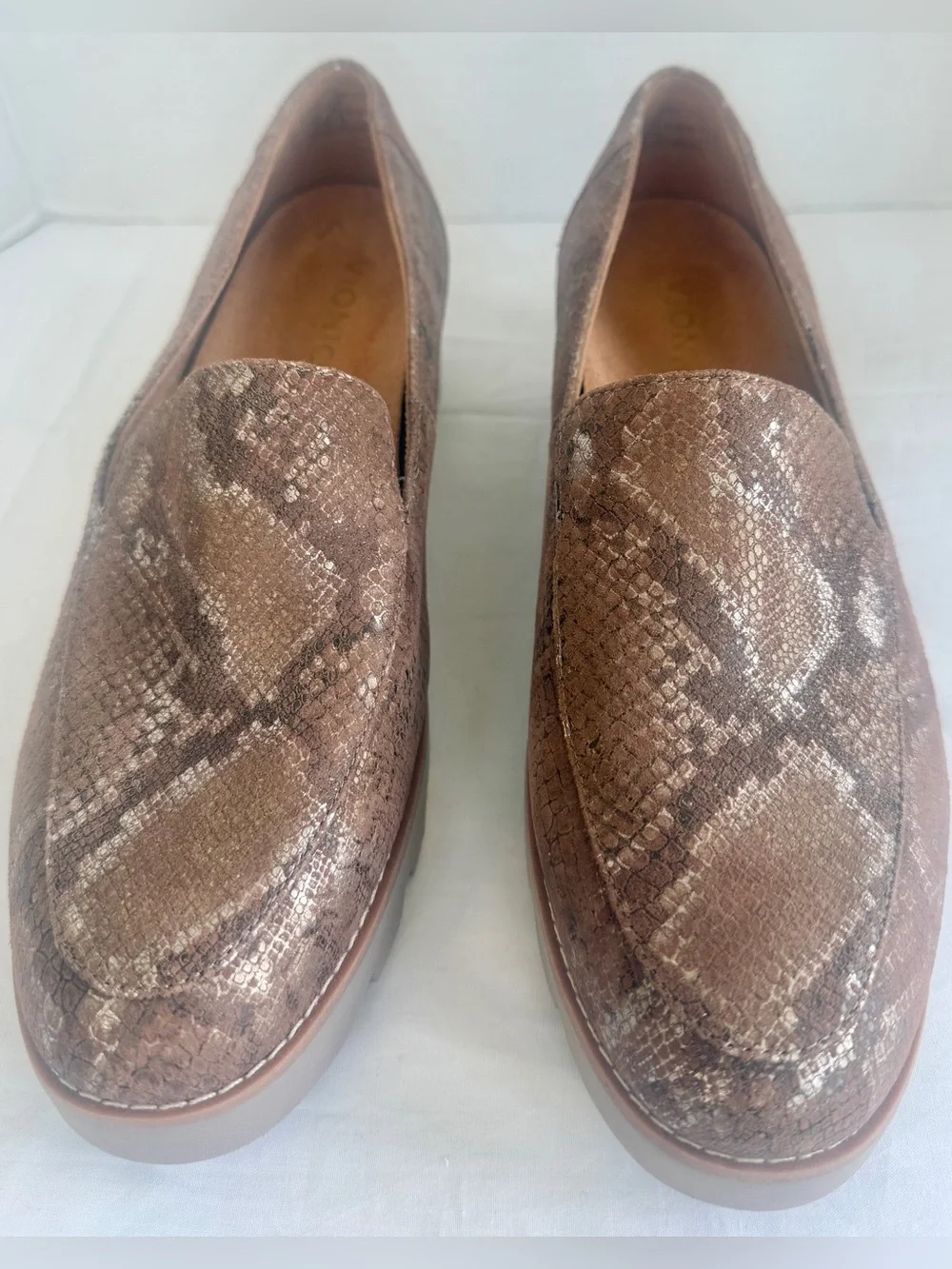Vionic Kensley Women's 9.5 Slip On Leather Loafers Brown Metallic Snake NWT
